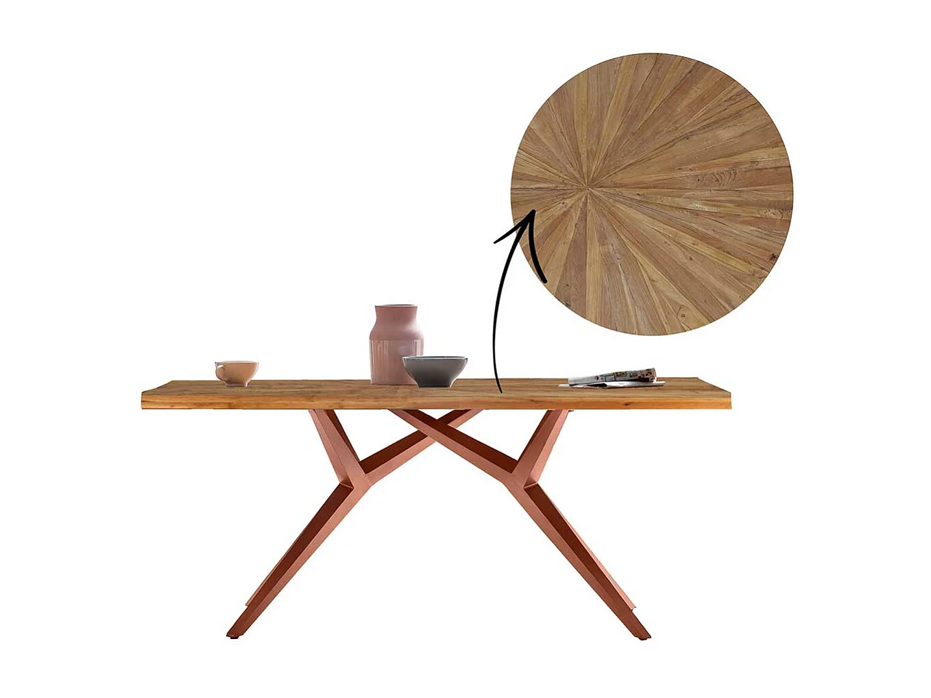 Esszimmertisch mit Einlegearbeit Teakfarben und Braun