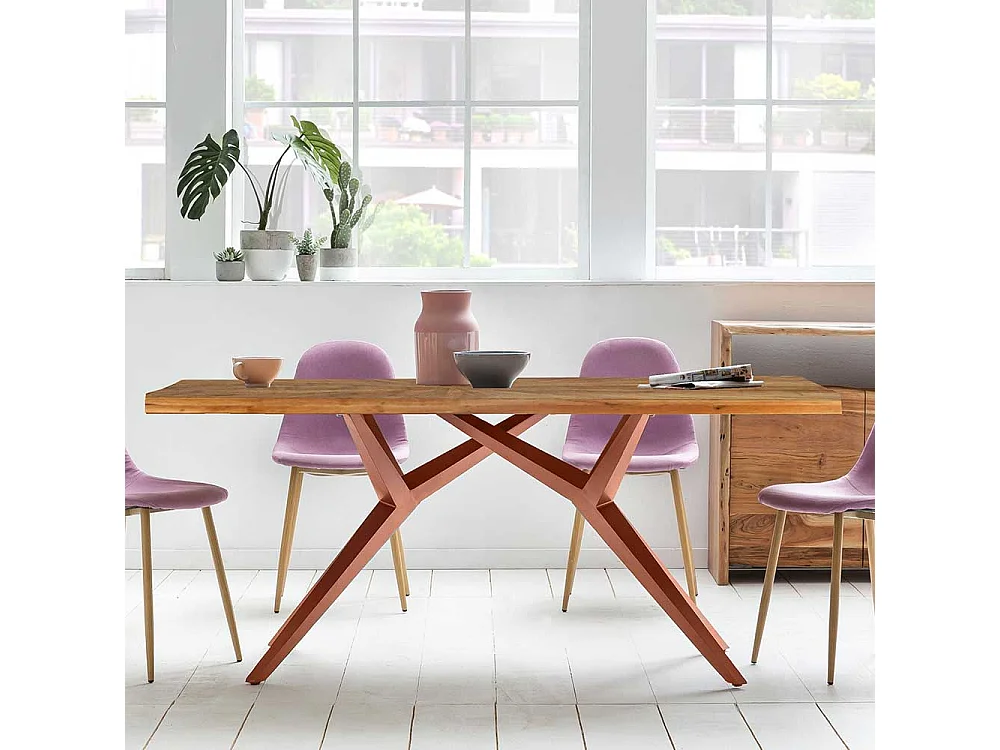 Esszimmertisch mit Einlegearbeit Teakfarben und Braun