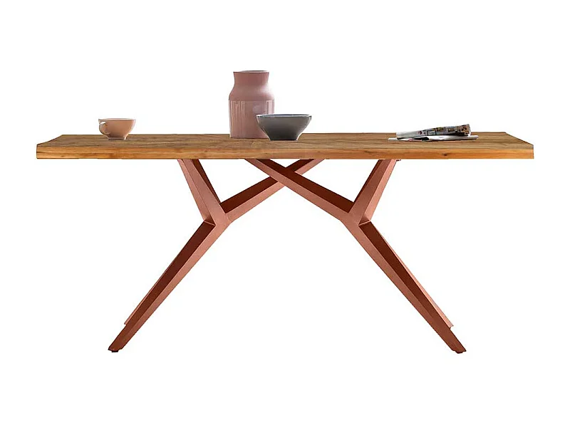 Esszimmertisch mit Einlegearbeit Teakfarben und Braun