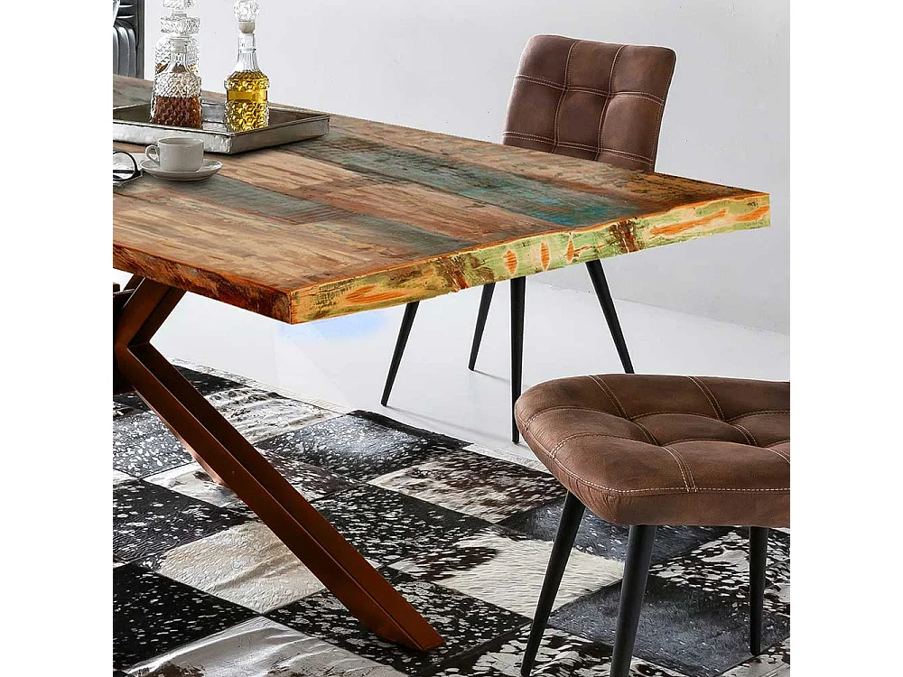 Ausgefallener Esstisch in Bunt Recyclingholz und Metall