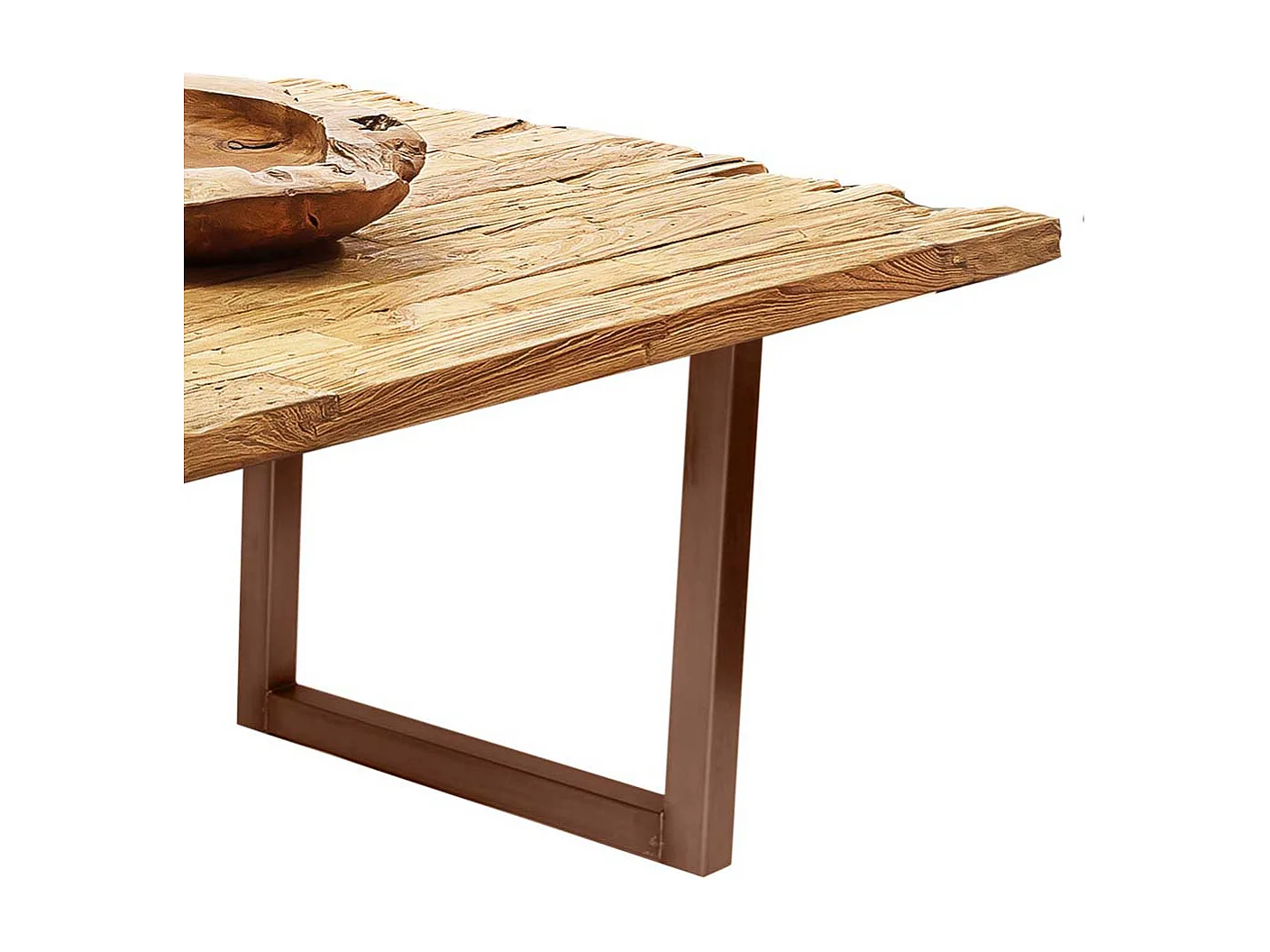 Designtisch aus Teak Recyclingholz Bügelgestell in Braun