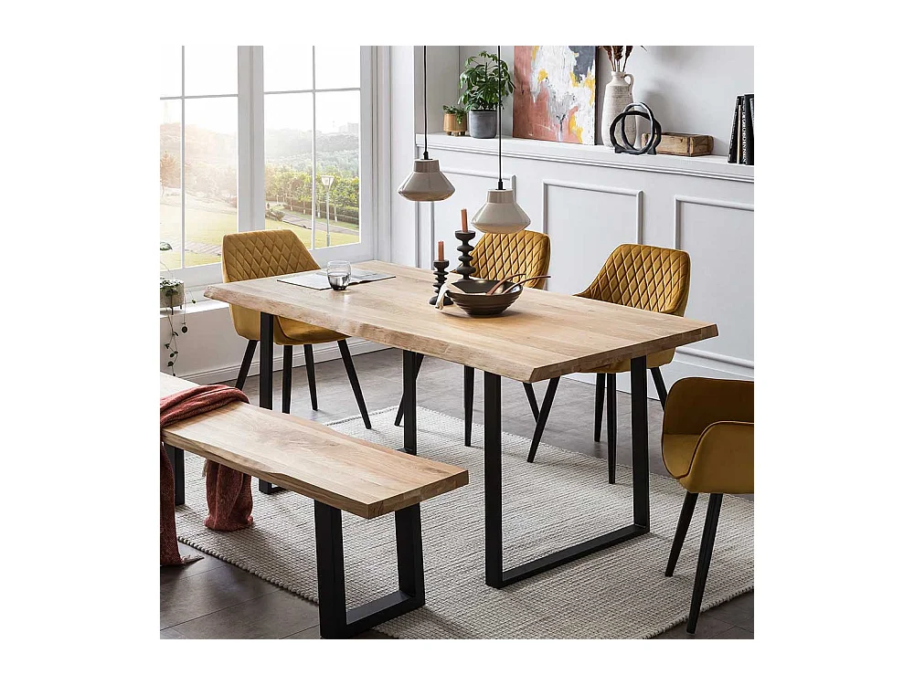 Massivholzesstisch aus Eiche und Metall Bügelgestell