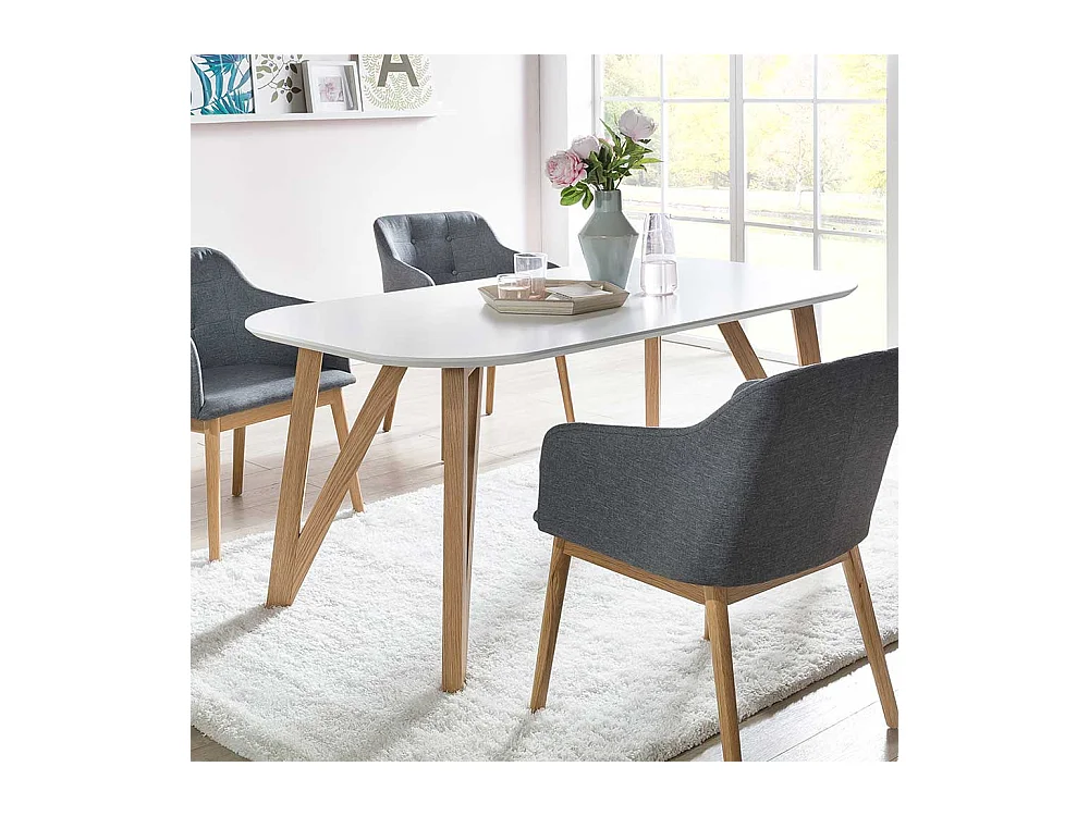 Ovaler Küchentisch in Weiß 4-Fußgestell aus Eiche Massivholz