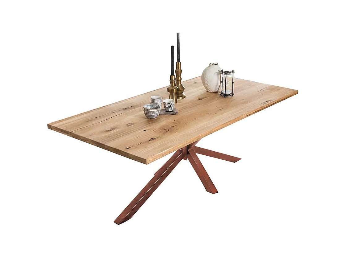 Baumkanten Esstisch aus Wildeiche Massivholz Eisen