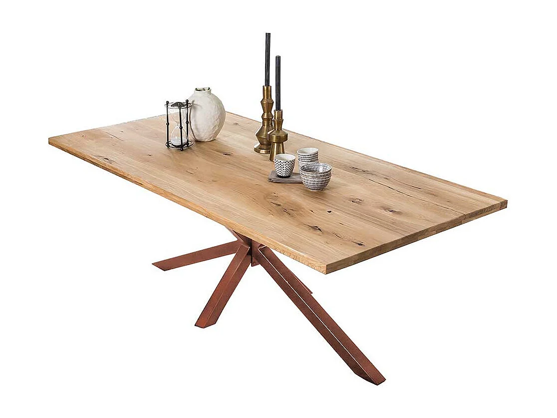 Baumkanten Esstisch aus Wildeiche Massivholz Eisen