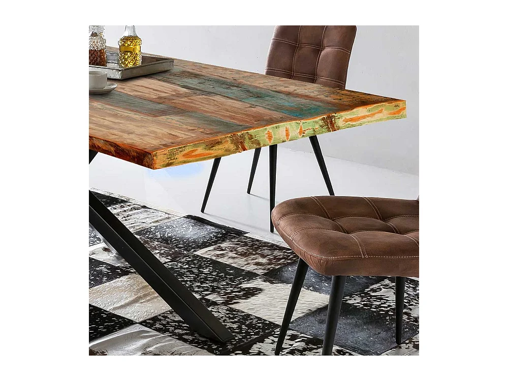 Recyclingholz Esstisch in Bunt und Schwarz Loft Style