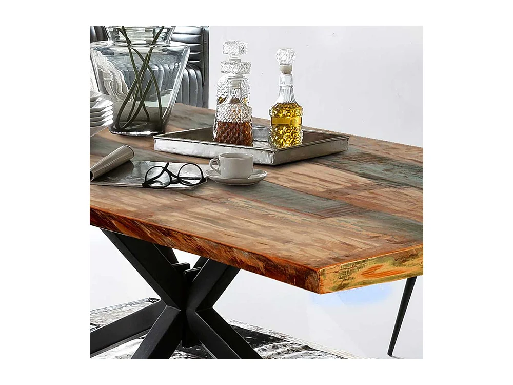 Recyclingholz Esstisch in Bunt und Schwarz Loft Style