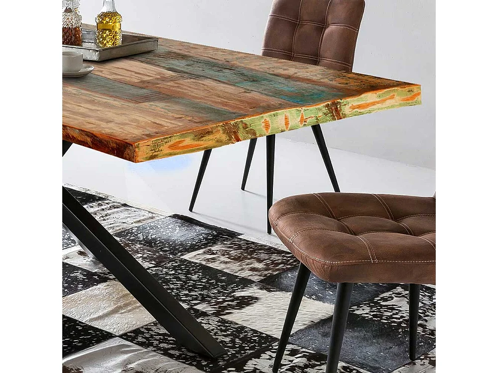Recyclingholz Esstisch in Bunt und Schwarz Loft Style