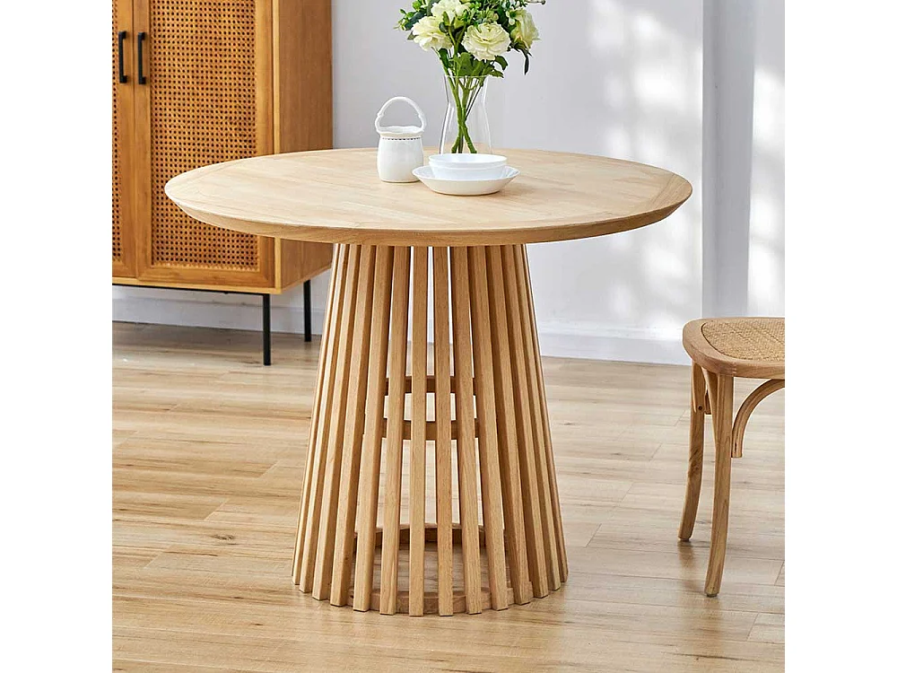 Skandi Esszimmer Tisch in Naturfarben runder Tischplatte
