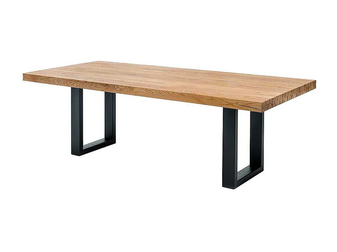 Holz Esstisch aus massiv Wildeiche geölt Bügelgestell