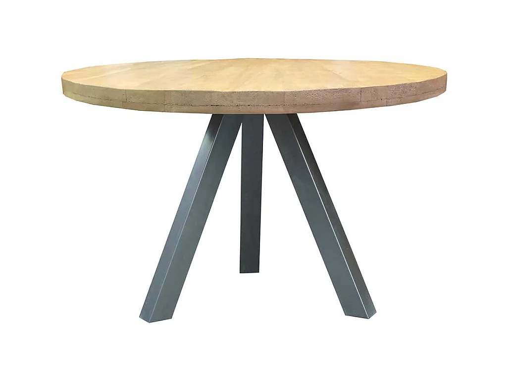 Runder Tisch aus Mangobaum Massivholz und Stahl Loft Design