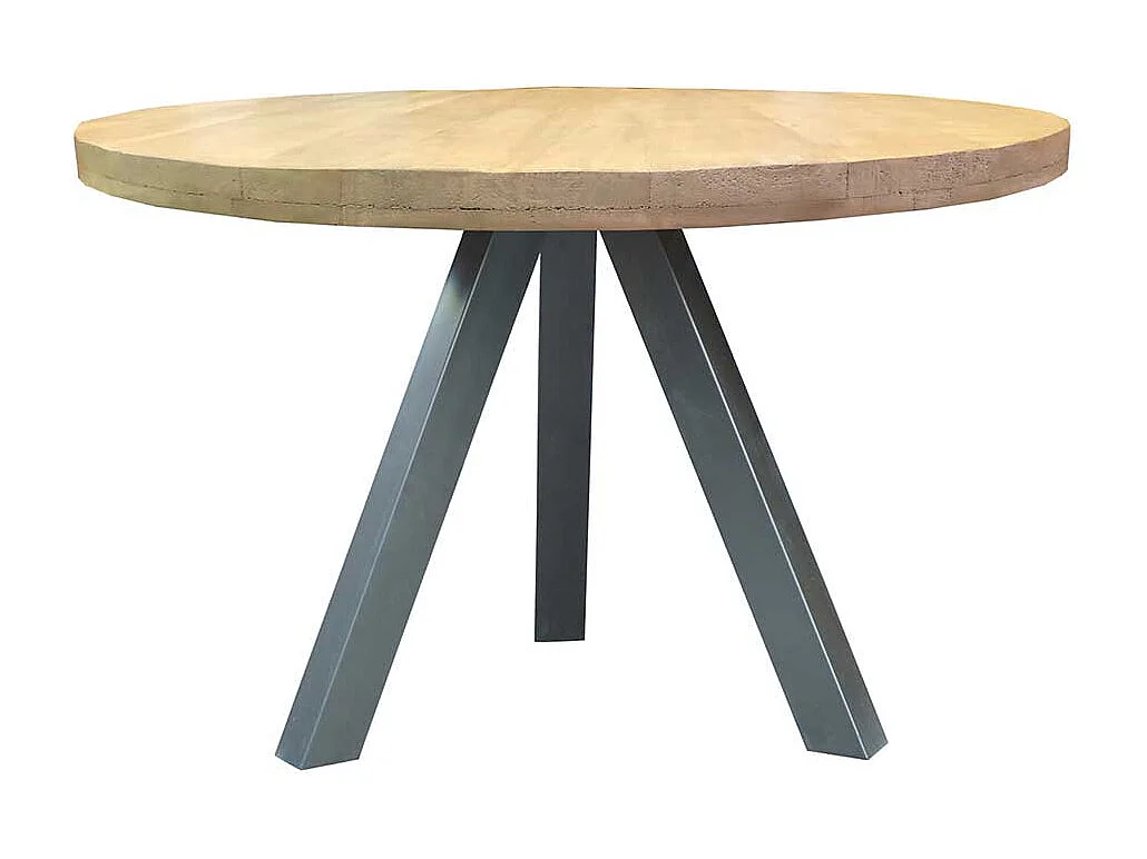 Runder Tisch aus Mangobaum Massivholz und Stahl Loft Design