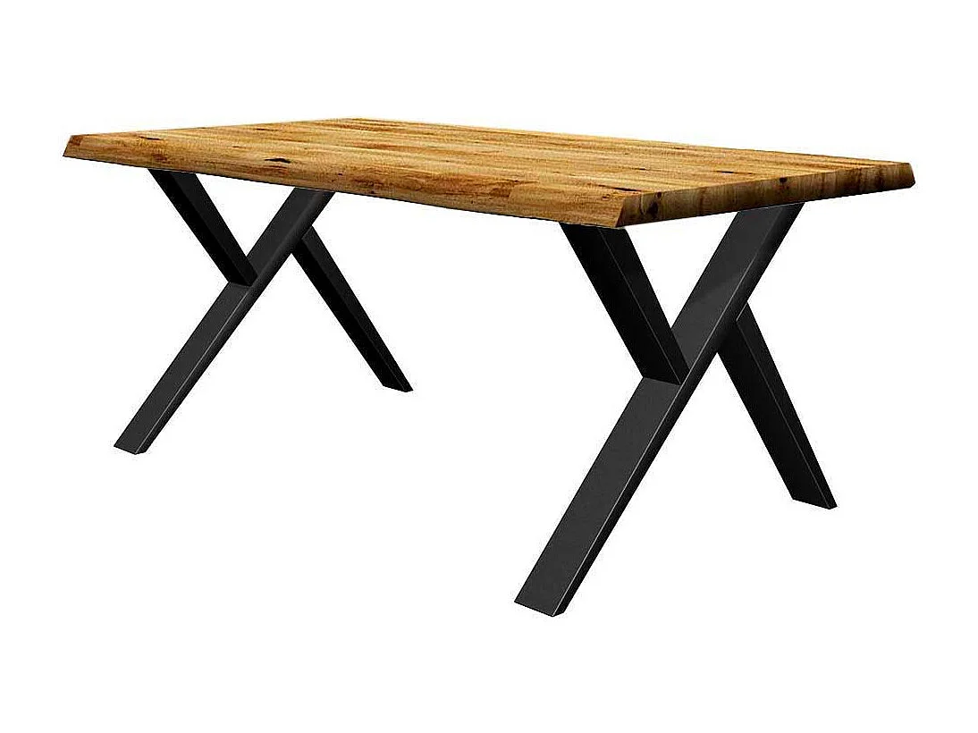 Küchentisch mit Baumkante aus Eiche Massivholz Vierfußgestell aus Metall