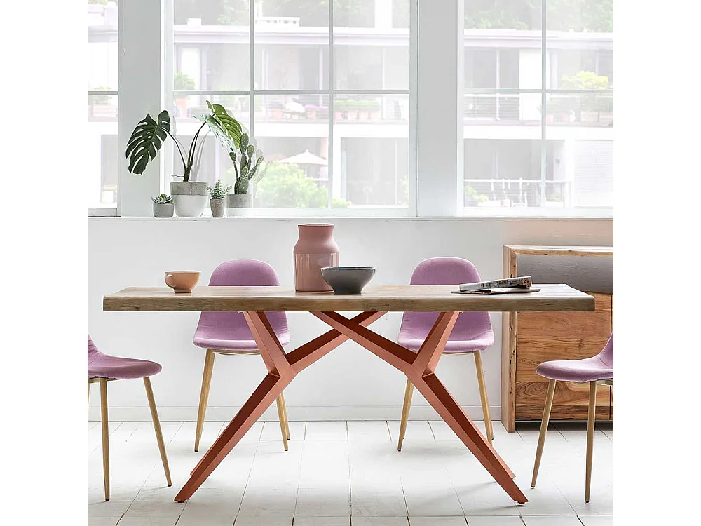 Esszimmer Tisch aus Akazie Massivholz und Eisen in Braun 100 cm tief