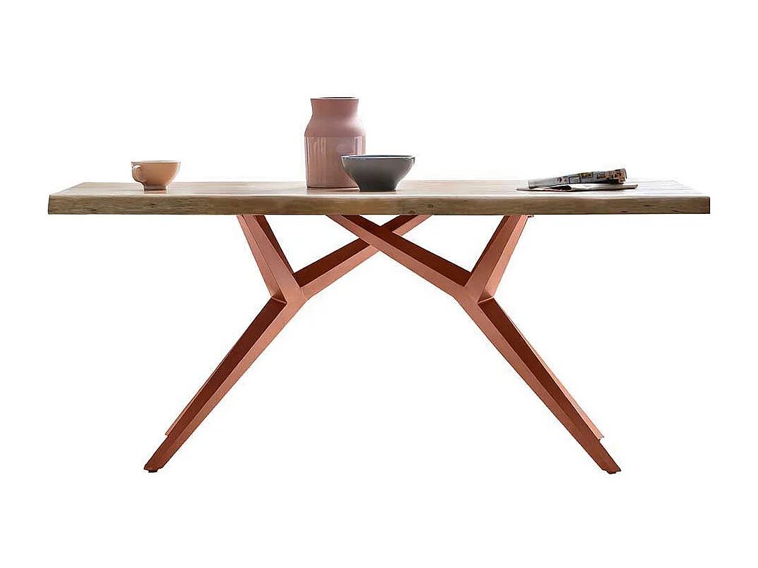 Esszimmer Tisch aus Akazie Massivholz und Eisen in Braun 100 cm tief