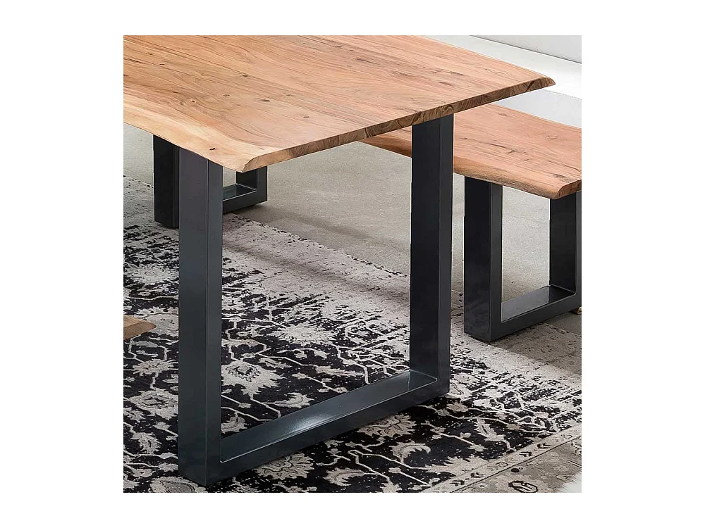 Baumkanten Esstisch aus Akazie Massivholz und Stahl 160 cm breit