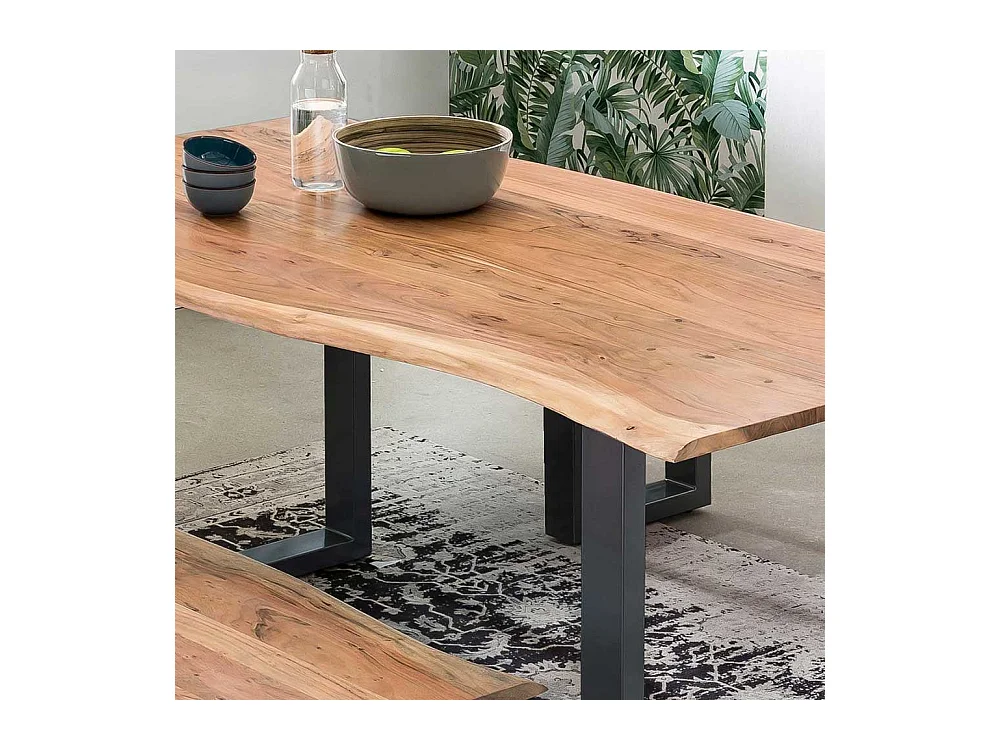 Baumkanten Esstisch aus Akazie Massivholz und Stahl 160 cm breit