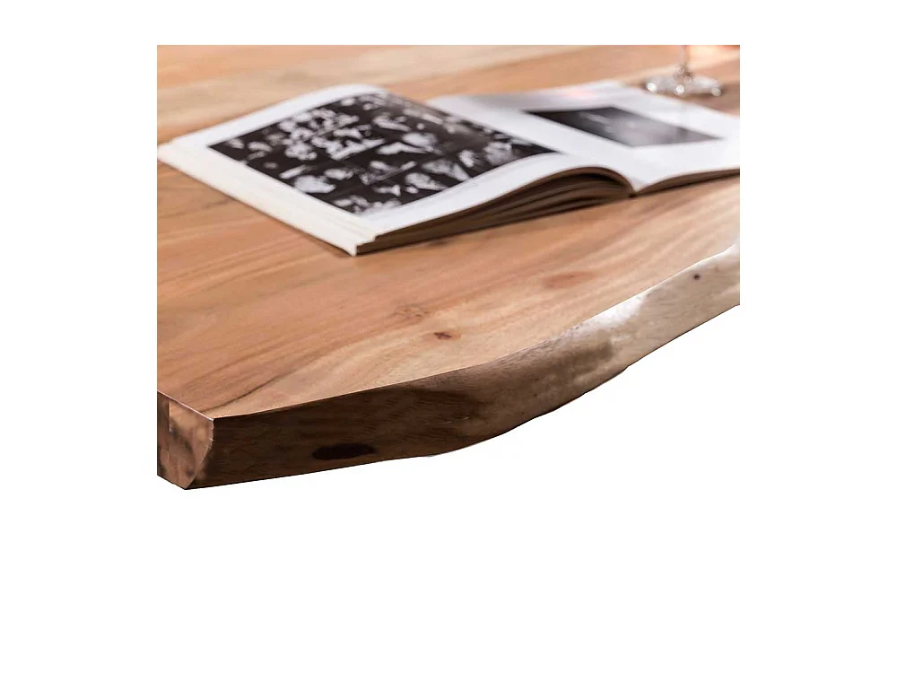 Baumkanten Esstisch aus Akazie Massivholz und Stahl 160 cm breit