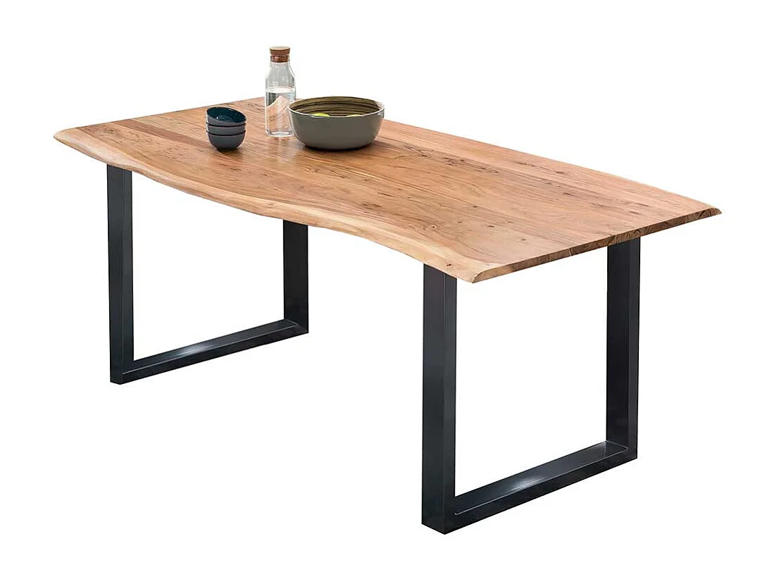Baumkanten Esstisch aus Akazie Massivholz und Stahl 160 cm breit