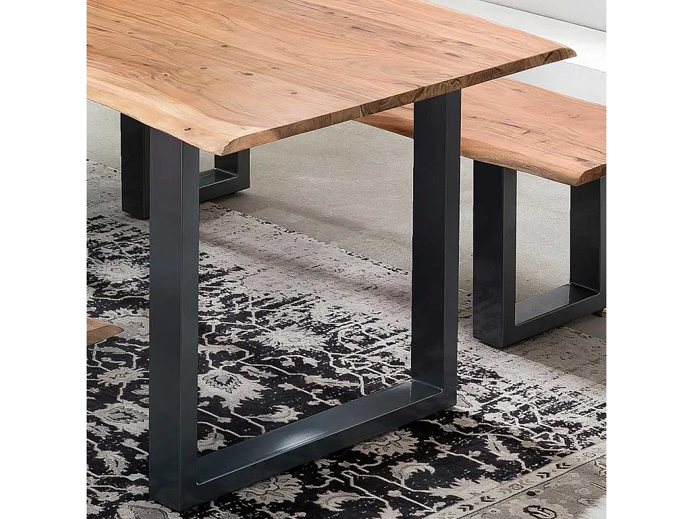 Baumkanten Esstisch aus Akazie Massivholz und Stahl 160 cm breit