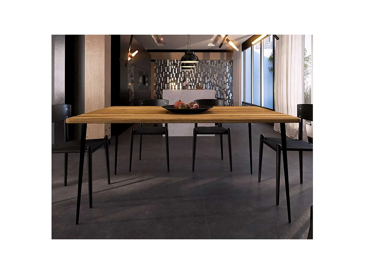 Hochwertiger Esszimmertisch aus Wildeiche Massivholz Stahl