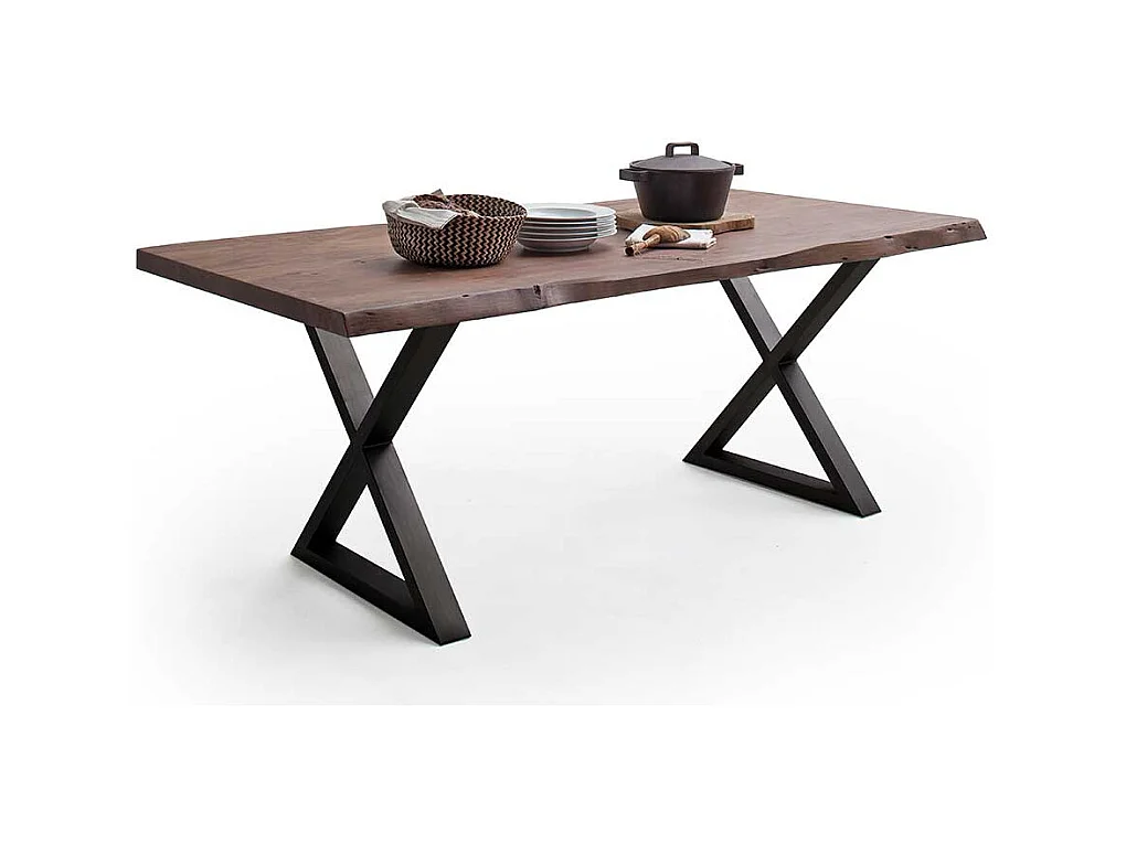 Esstisch Holztisch mit X Gestell und natürlicher Baumkante