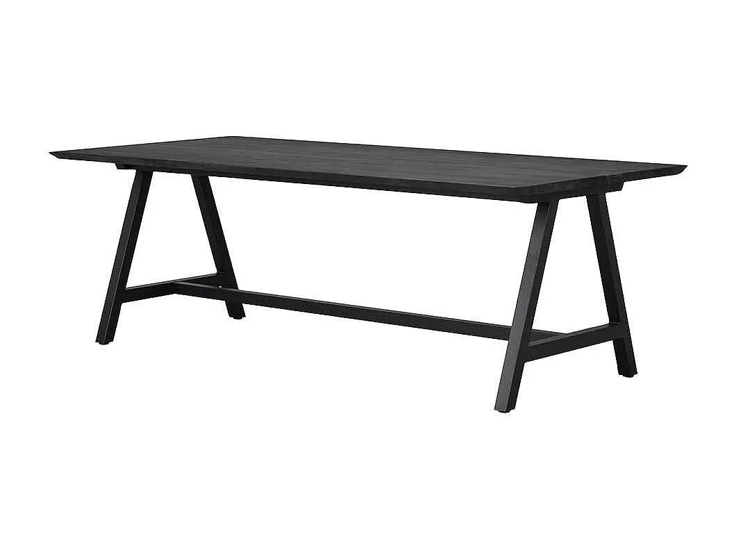 Schwarzer Küchen Tisch mit A Fußgestell Massivholzplatte