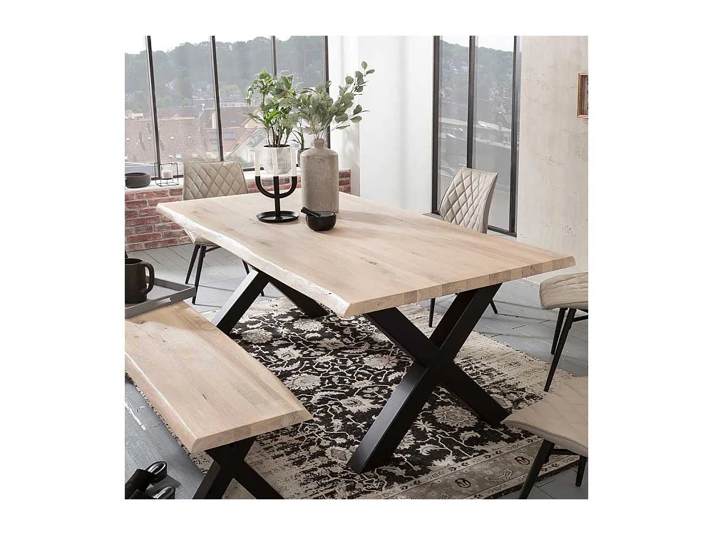 Baumkantentisch aus Wildeiche Massivholz Metall