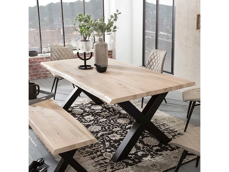 Baumkantentisch aus Wildeiche Massivholz Metall