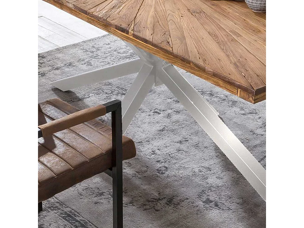 Küchentisch aus Teak Massivholz Eisen in Altsilberfarben