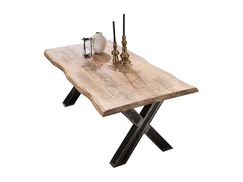 Baumkanten Tisch aus Mangobaum Massivholz und Eisen Loft Design