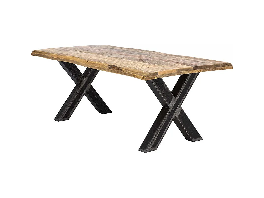 Baumkanten Tisch aus Mangobaum Massivholz und Eisen Loft Design