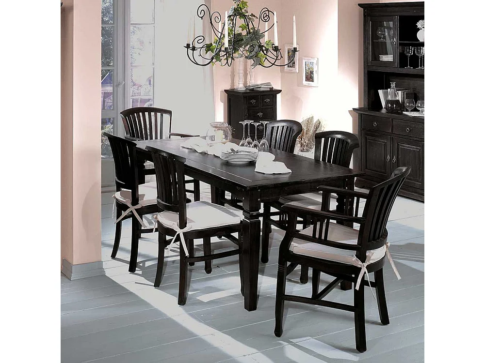 Kolonialstil Küchentisch aus Akazie Massivholz Schwarzbraun