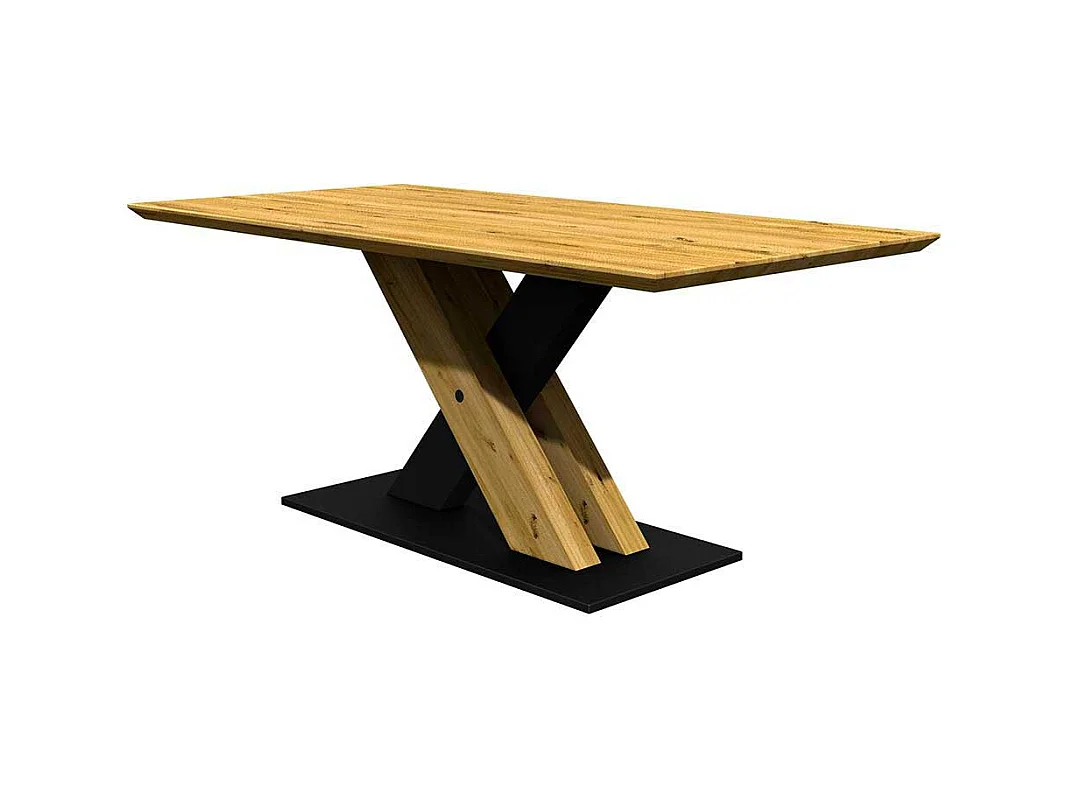 Tisch Esszimmer hochwertig aus Eiche Massivholz und Metall Schweizer Kante