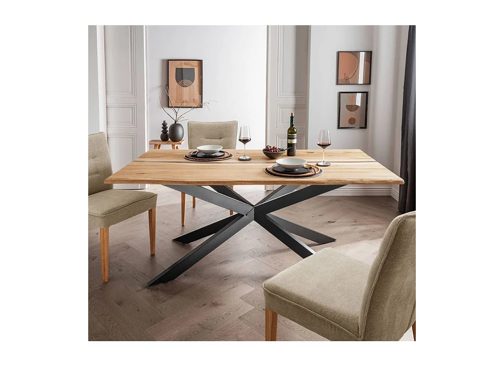 Esszimmertisch Echtholztisch in Wildeichefarben mit Sterngestell