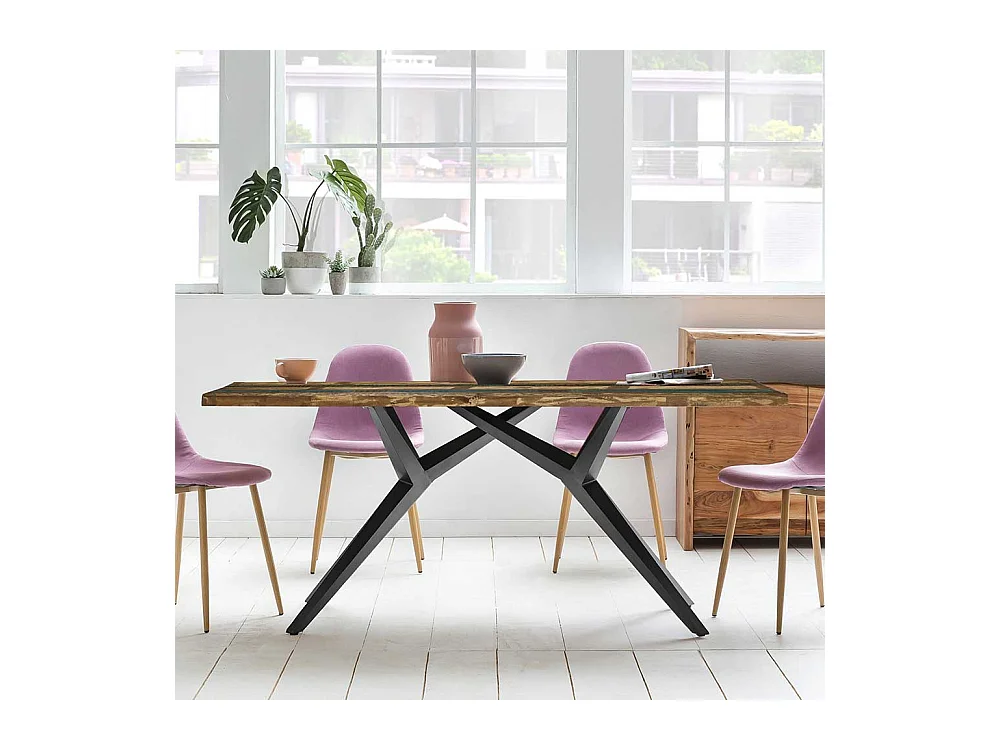 Esszimmertisch aus Recyclingholz Bunt und Antikschwarz