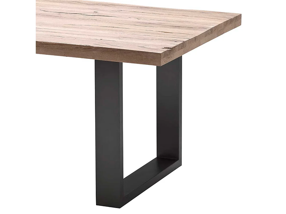 Echtholztisch aus Zerreiche massiv gekälkt Bügelgestell aus Stahl