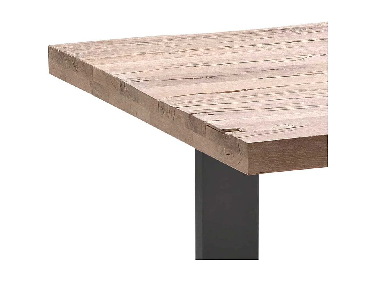 Echtholztisch aus Zerreiche massiv gekälkt Bügelgestell aus Stahl