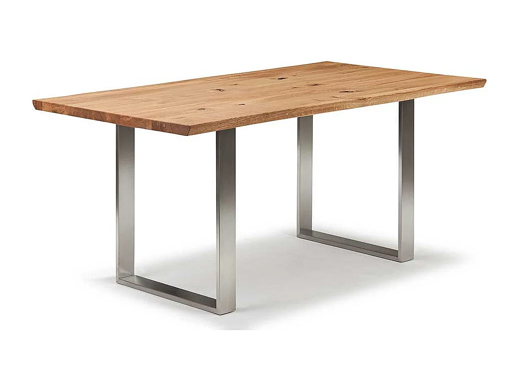 Massivtisch Wildeiche mit Bügelgestell Edelstahl