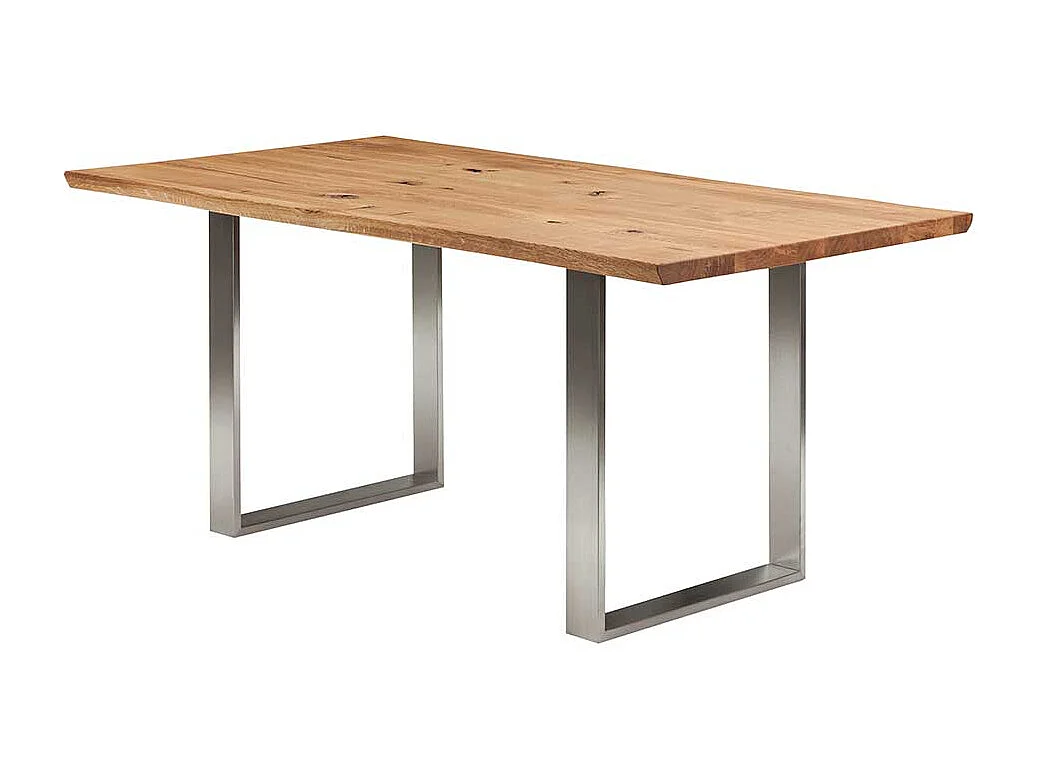 Massivtisch Wildeiche mit Bügelgestell Edelstahl
