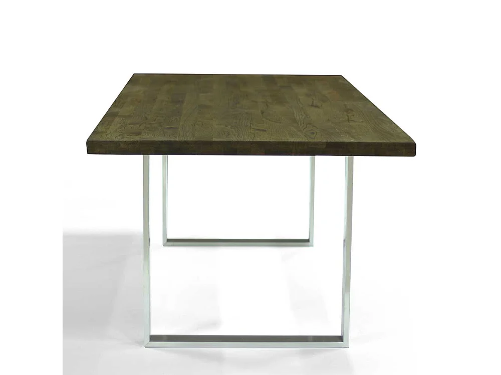 Esszimmer Tisch aus Eiche Massivholz und Edelstahl 75 cm hoch