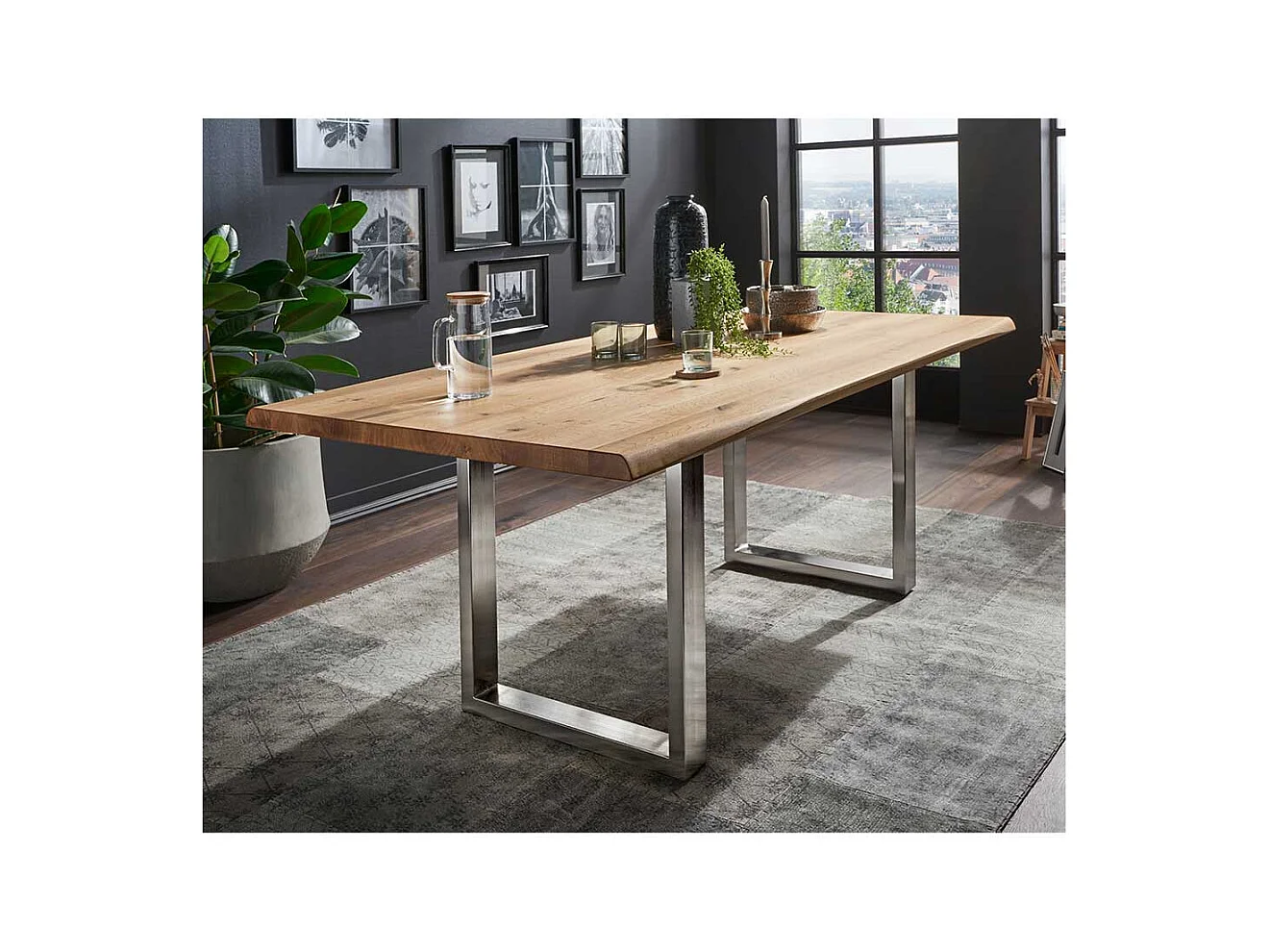 Esstisch aus Wildeiche Massivholz und Stahl Loft Design