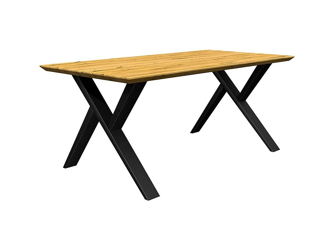 Holztisch mit Metallgestell aus Eiche und Metall Schweizer Kante