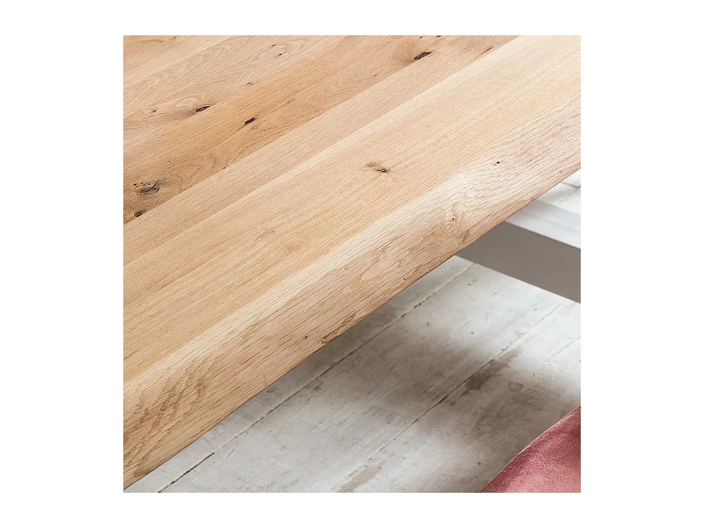 Baumkanten Esszimmertisch aus Eiche Massivholz und Metall modern