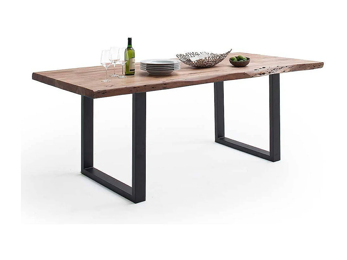 Esstisch Baumkantentisch aus Akazie Massivholz mit Bügelgestell