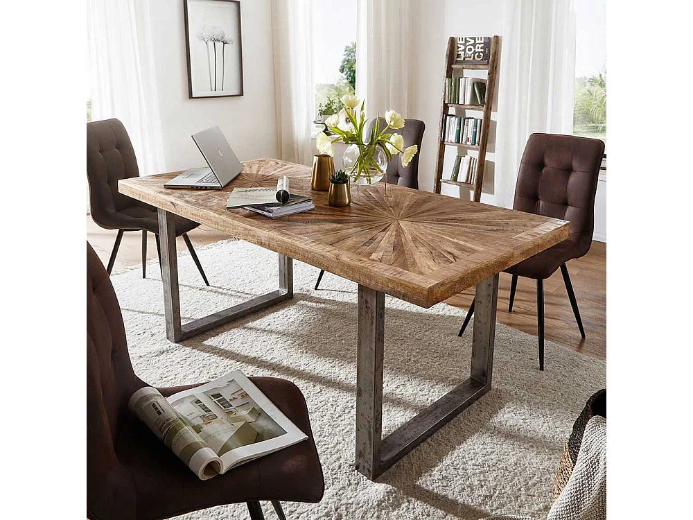 Tisch Massivholz Industrial mit Bügelgestell 180x90 und 200x100