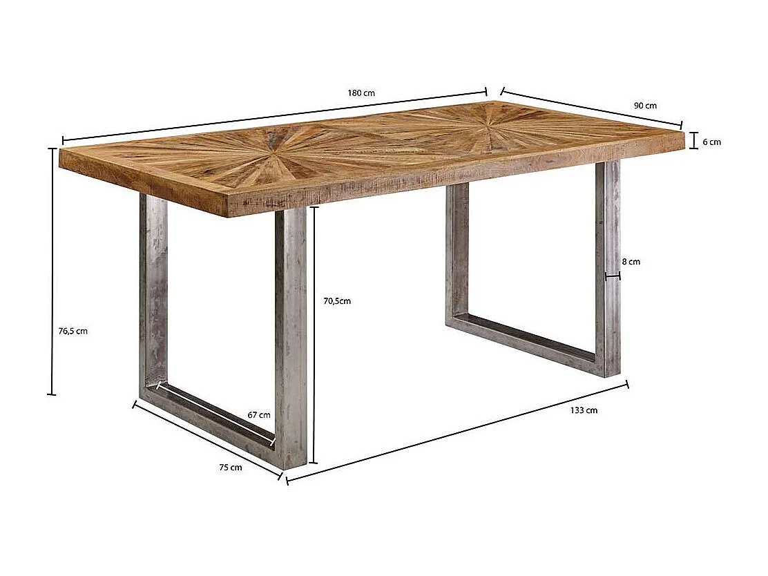 Tisch Massivholz Industrial mit Bügelgestell 180x90 und 200x100