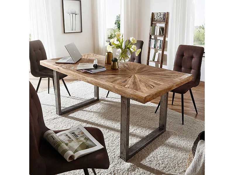 Tisch Massivholz Industrial mit Bügelgestell 180x90 und 200x100