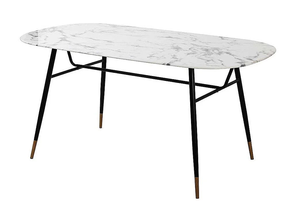 Retro Esszimmertisch Marmoroptik Glasplatte Metallgestell