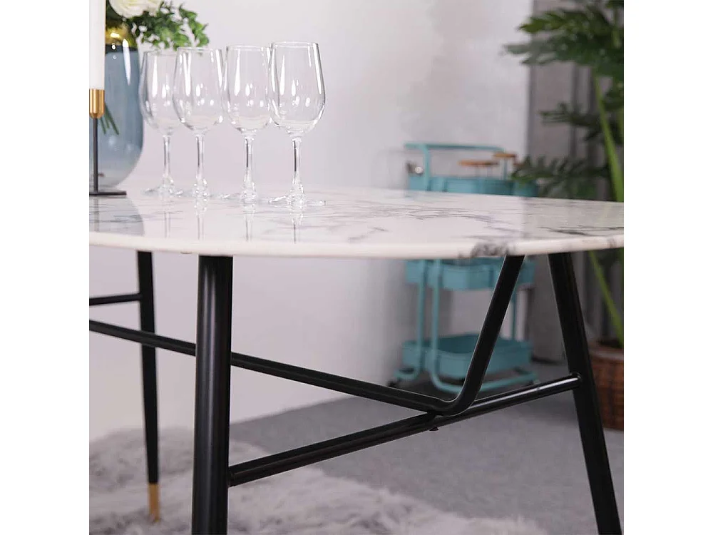 Retro Esszimmertisch Marmoroptik Glasplatte Metallgestell